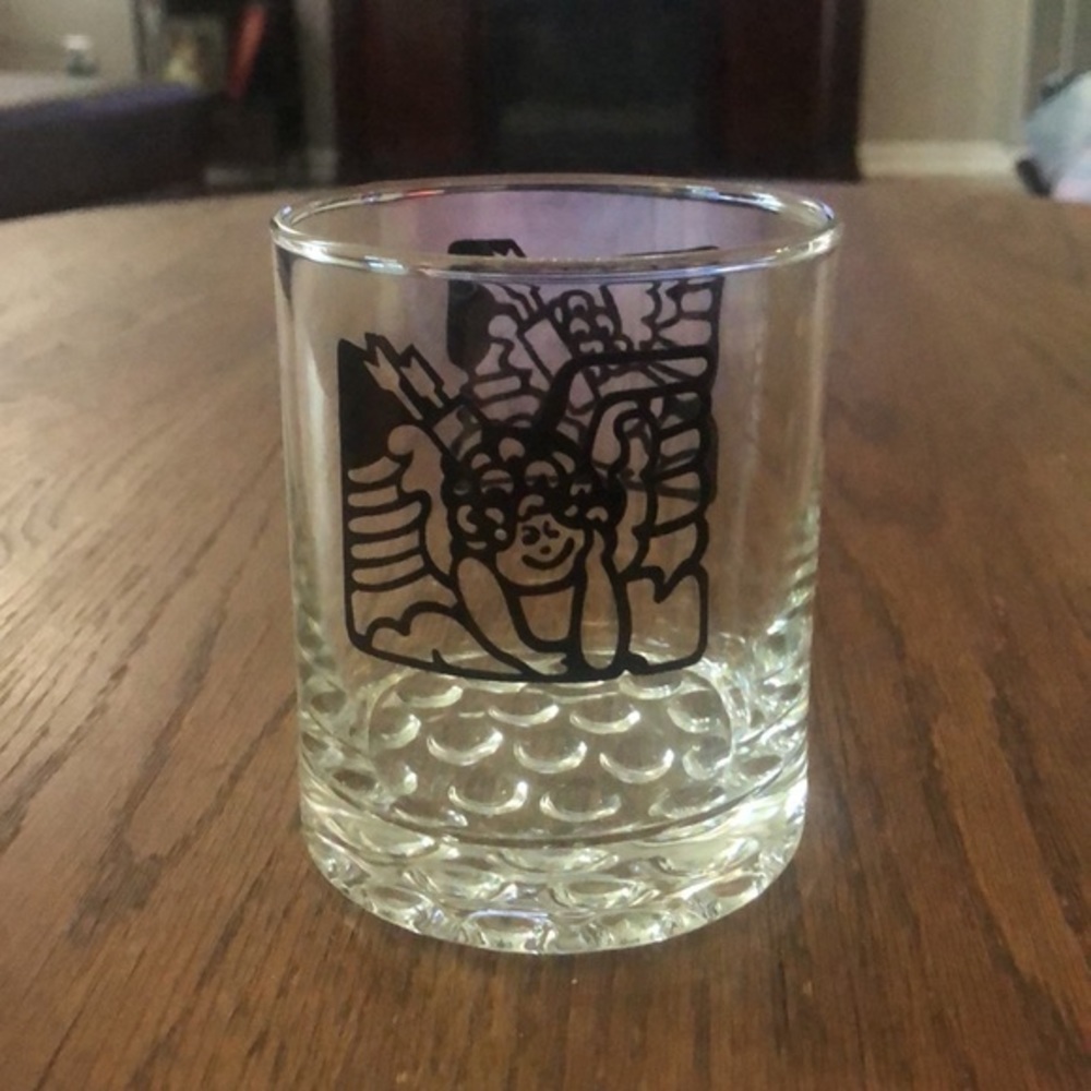 Rare Libbey Nob Hill Whiskey Glass MCM Black Silhouette Two Sided, great party.